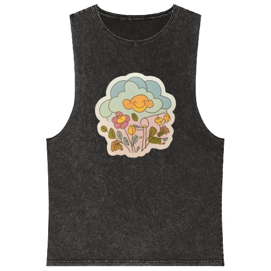 Cute cloud with flower Mineral Wash Tank Tops