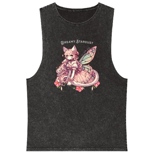 Enchanted Dreamy Stardust-A Cat Fairycore Fantasy Mineral Wash Tank Tops