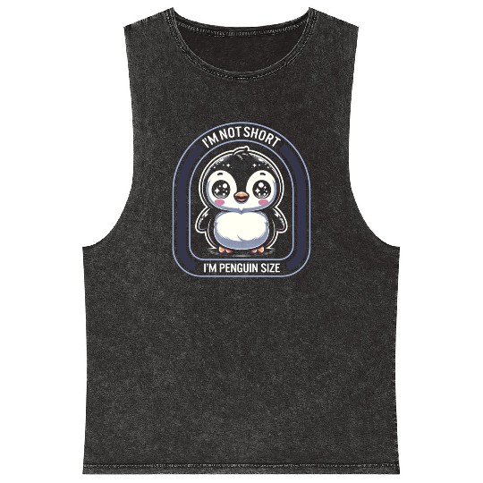 Im Not Short Im Penguin Size Chibi Kawaii Mineral Wash Tank Tops