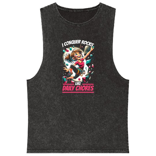 Bouldering Girl Boulderer Rock Climbing Wall Mineral Wash Tank Tops