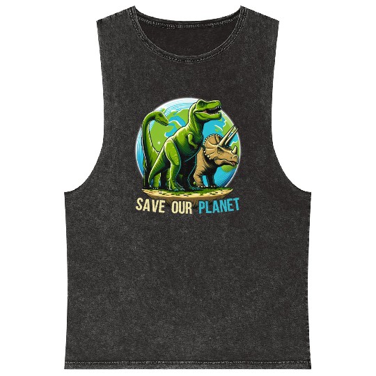 Save Our Planet Dinosaurs Kid Cute Earth Day Boys Mineral Wash Tank Tops