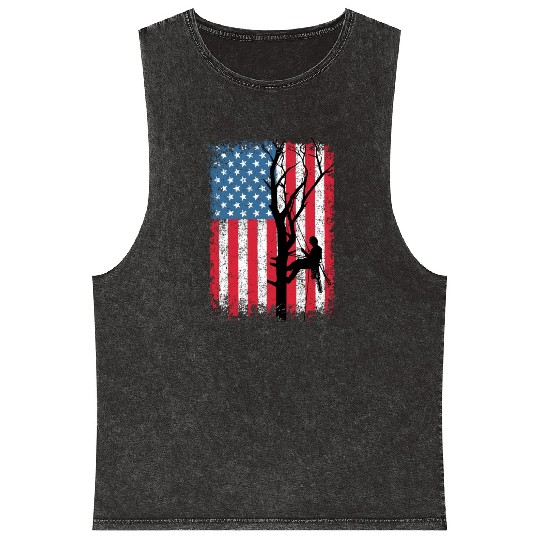 American Flag Arborist Gift For Men Cool Tree Love Mineral Wash Tank Tops