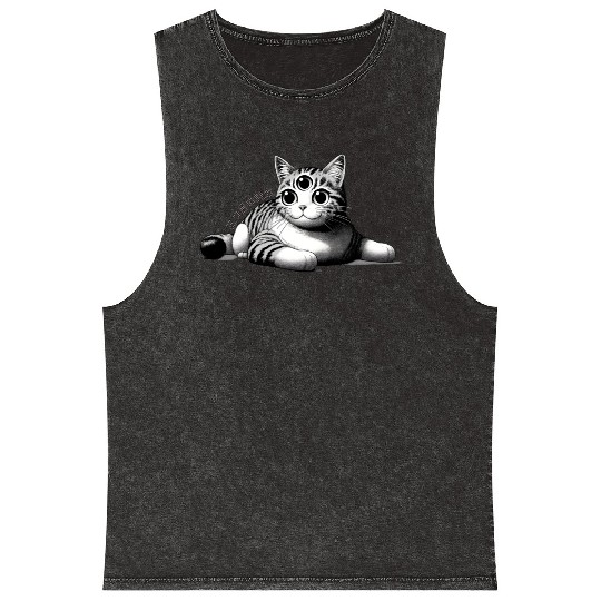 Three-Eyed Cat Enigma: A Mystical Japanese Marvel Mineral Wash Tank Tops