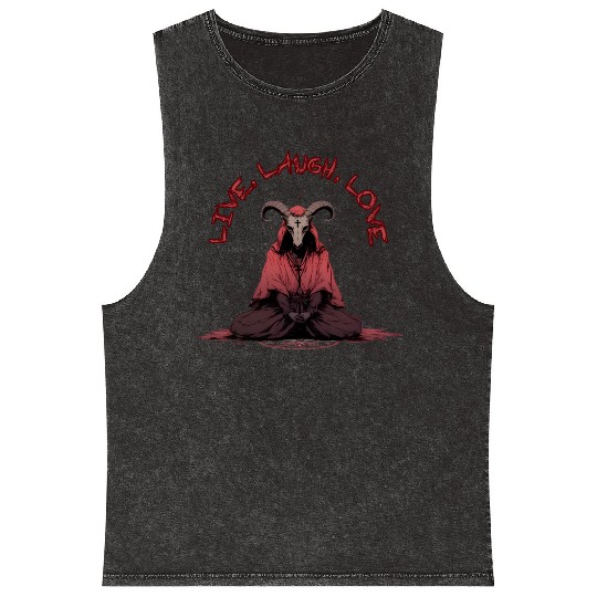Live, Laugh, Love Baphomet Mineral Wash Tank Tops