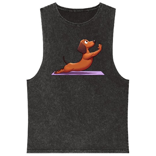 Funny Dachshund: Yoga, Gymnastics & Meditation Mineral Wash Tank Tops