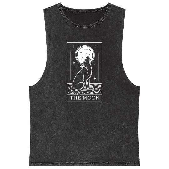Tarot Card The Moon and Wolf Mineral Wash Tank Tops