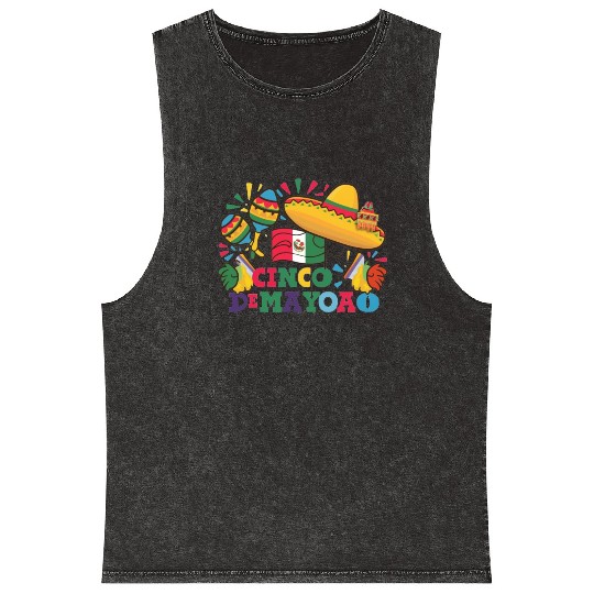 Cinco de Mayo: Mexican Flag Design Mineral Wash Tank Tops