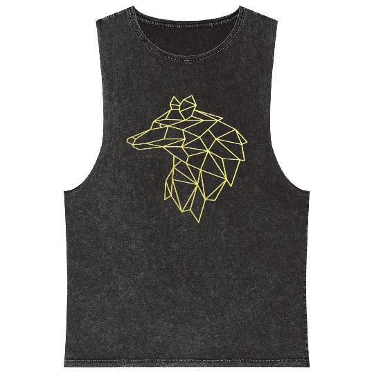 Wolf face tattoo geometric modern Colorful Mineral Wash Tank Tops