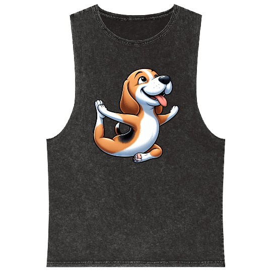 Beagle Yoga Fitness Meditation Mineral Wash Tank Tops
