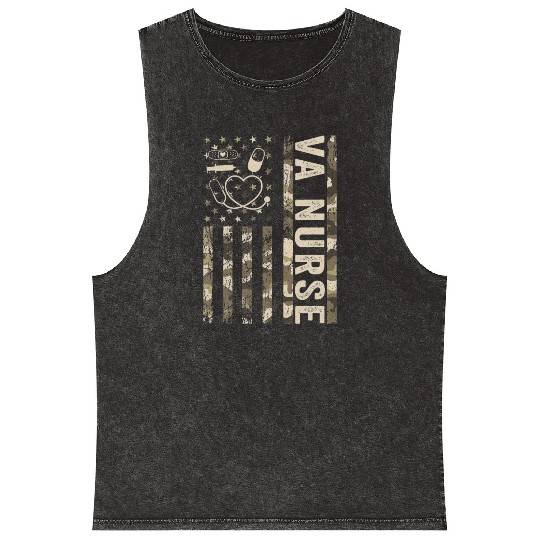 VA Nurse Camouflage Patriotic US Flag Nurse Life Mineral Wash Tank Tops