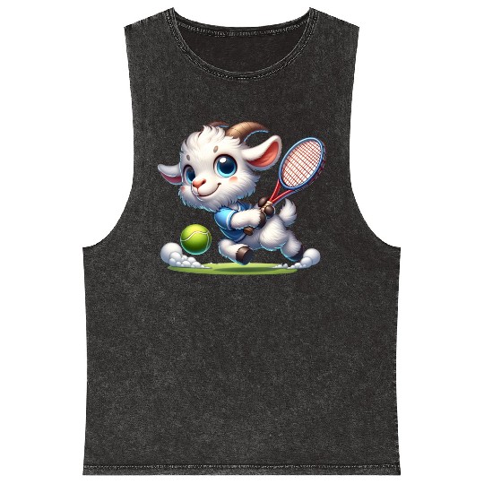 Goat Tennis Player Court Match Design Mineral Wash Tank Tops