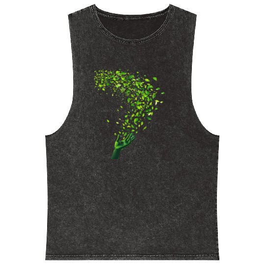 Eco-Friendly Nature Love Green Leaves Mineral Wash Tank Tops