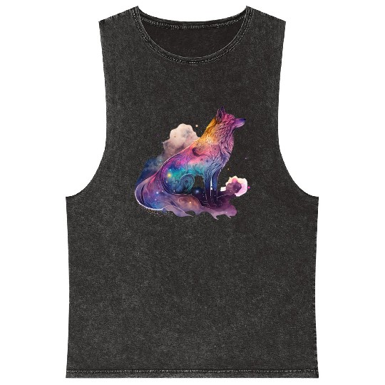 Wolf Print, Cosmic Wolves, Animal Print, Cosmos Mineral Wash Tank Tops