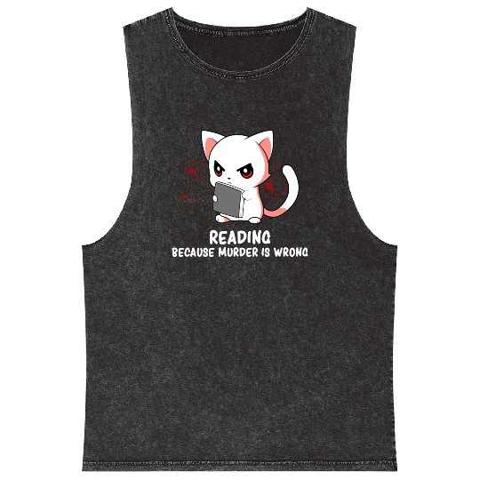 Reading - Reading Cat - Dark Humor - Reading Book Mineral Wash Tank Tops