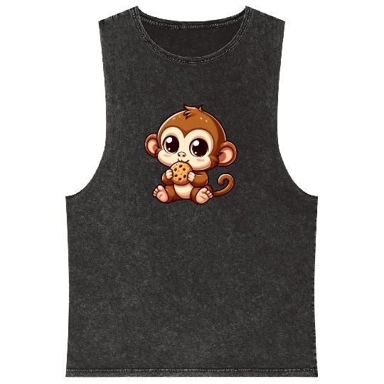 Monkey Chimpanzee Snacking Cookies Mineral Wash Tank Tops