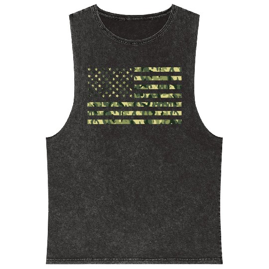 Camo American Flag USA Camouflage Men Boys Women Mineral Wash Tank Tops