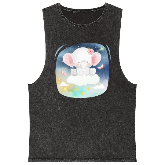 Baby Elephant Ride Up To Sky Using Cloud Excited Mineral Wash Tank Tops
