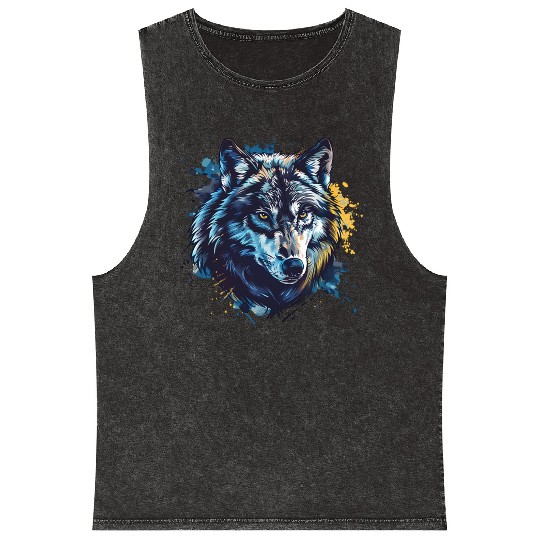 Alpha Wolf Paint Splash Mineral Wash Tank Tops