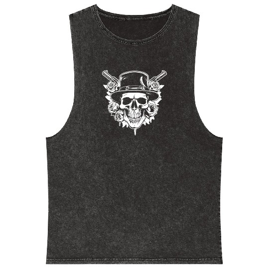Skeleton Roses Guitar Guns Skull Roses Mineral Wash Tank Tops