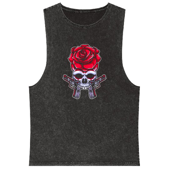 Skeleton Roses Guitar Roses Skull Guns Mineral Wash Tank Tops