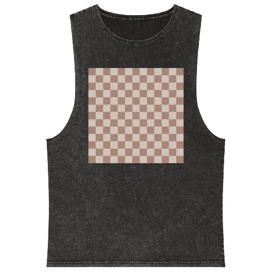 Brown Classic Checkered Big Checkerboard Mineral Wash Tank Tops