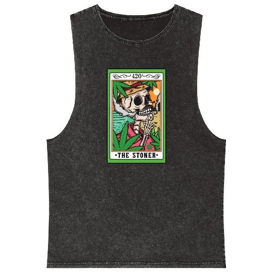 The Stoner Tarot Card Skeleton Cannabis Weed Lover Mineral Wash Tank Tops