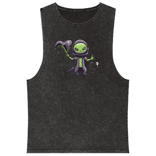 Alien Cat Mineral Wash Tank Tops