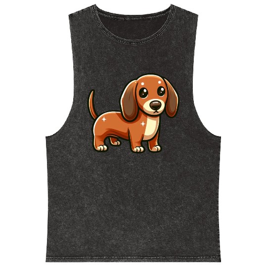Royal Miniature Dachshund Puppy Odyssey Cartoom Mineral Wash Tank Tops