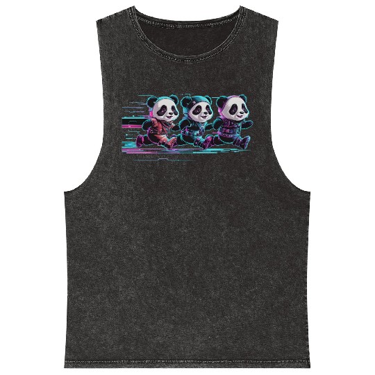 funny panda running with a joyful Mineral Wash Tank Tops