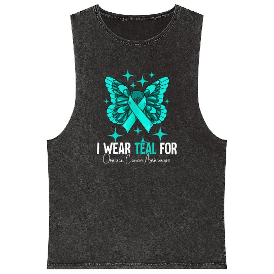 I Wear Teal For Ovarian Cancer Awareness Mineral Wash Tank Tops