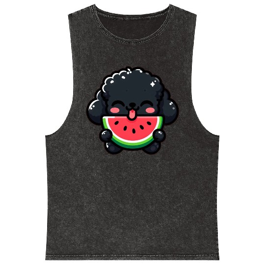 Summery Poodle with Watermelon Mineral Wash Tank Tops