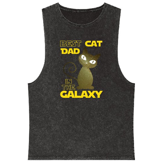 Galaxy Cat Best Cat Dad Mineral Wash Tank Tops