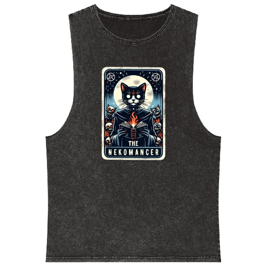 The Nekomancer Funny Tarot Necromancer Cat Pun Mineral Wash Tank Tops