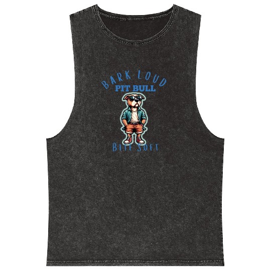 "Bark Loud, Bite Soft" Pit Bull Sticker Mineral Wash Tank Tops