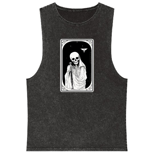 Skeleton Tarot Card Reader Astrology Occult Mineral Wash Tank Tops