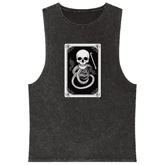 Skull Tarot Card Reader Astrology Occult Mineral Wash Tank Tops