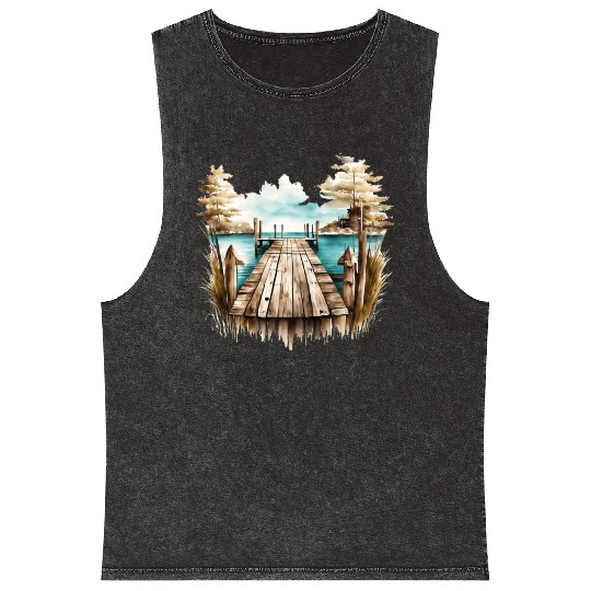 Wooden Dock By A Peaceful Lake Mineral Wash Tank Tops