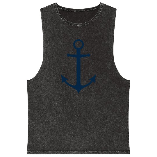 Navy Blue Sailing Boat Anchor Mineral Wash Tank Tops