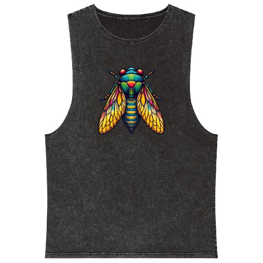 Colorful Cicada Insect Great Eastern Brood Cicada Mineral Wash Tank Tops