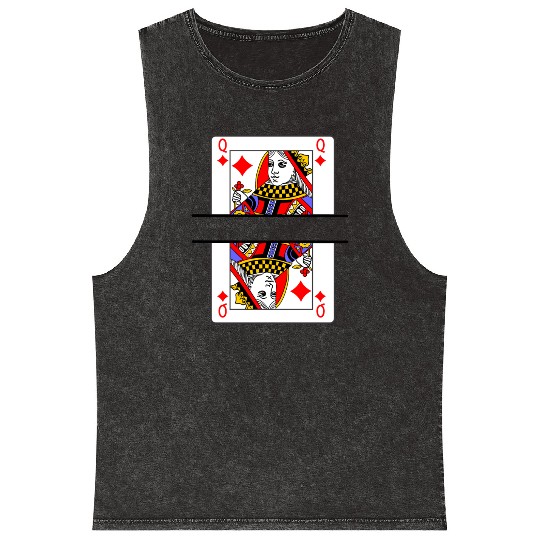 Playing card queen of diamonds with banner space Mineral Wash Tank Tops