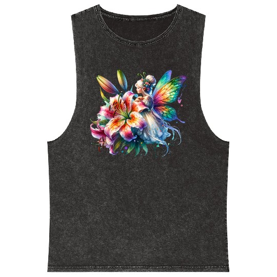 Tiger Lily Fairy Floral Fantasy Watercolor Mineral Wash Tank Tops