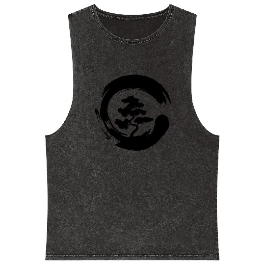 Bonsai Tree in Enso Circle Mineral Wash Tank Tops