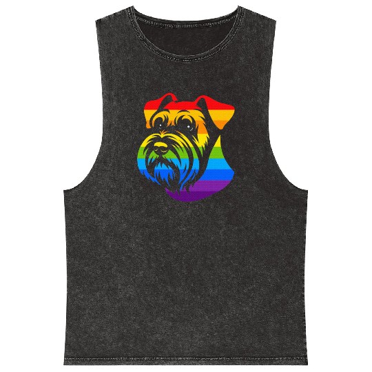 Miniature Schnauzer Rainbow LGBT Gay Pride Lesbian Mineral Wash Tank Tops