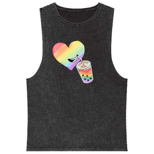 Rainbow heart Mineral Wash Tank Tops