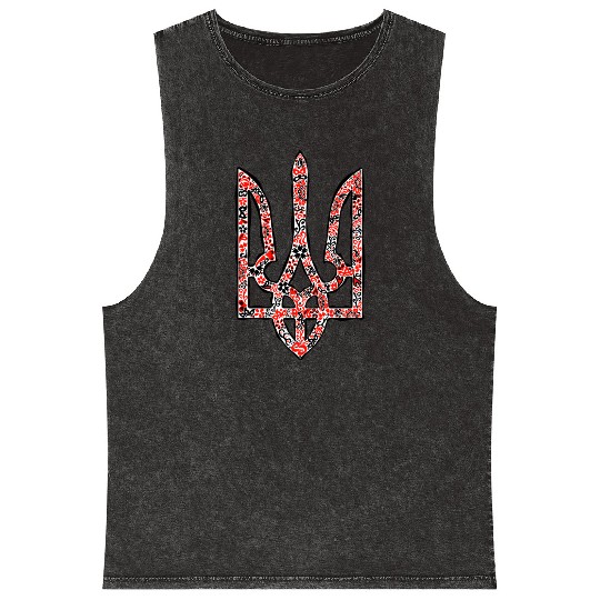 Ukraine trident Tryzub in red and black colors Mineral Wash Tank Tops