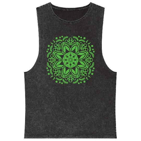 Green floral lace pattern Mineral Wash Tank Tops