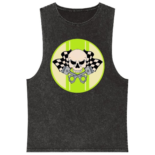 Light green racing stripe with skull and pistons Mineral Wash Tank Tops