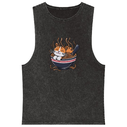 Kawaii Otaku cat Ramen Bowl Japanese Noodles Lover Mineral Wash Tank Tops