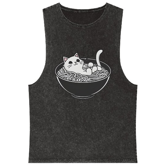 Ramen Cat Kawaii Anime Otaku Bowl Japanese Noodles Mineral Wash Tank Tops