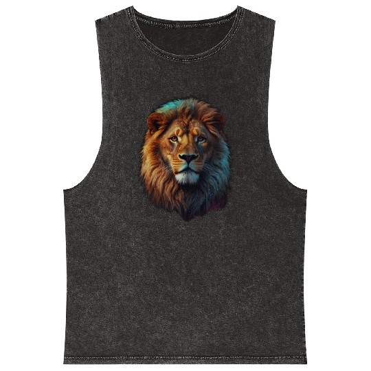 Geometric Lion Galaxy Collection Mineral Wash Tank Tops